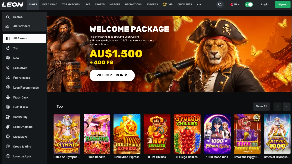 Leon Casino games and welcome bonus